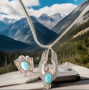 Eagle Turquoise Necklace Stainless Steel Western Style Ring
